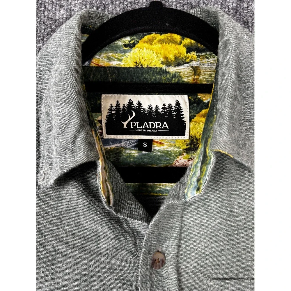 Pladra Flannel Shirt Mens Small‎ Green Button Down Made in USA Landscape Lining - Picture 3 of 11